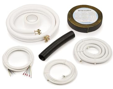 Idoneo Linea Monteringskit för Luftkonditionering Värmepump 9000 12000 BTU Dubbelt isolerat kopparrör 1/4” 3/8” eller 1/2” monteringsset, isolerat 9 000/12 000 BTU (3,5m lång)