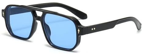 YAMEIZE Lunettes de Soleil Retro Pilot Double Bridge - Rectangle pour Femmes Hommes Lunettes Vintage Carrées de Style Classique avec Protection UV400 pour la Conduite à l'extérieur