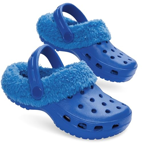CityComfort Zuecos Niños Invierno con Forro Sherpa, Clogs Cómodas, Zapatillas Casa Calentitos para el Frío, Regalos Niños (33 EU, Azul)