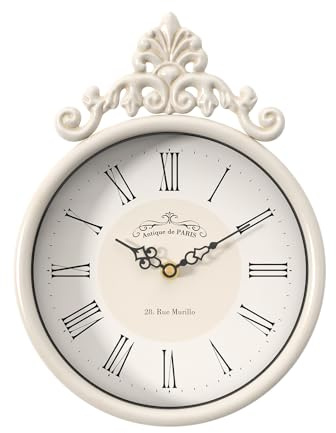 ChimeTide Small Retro French Decorative Wall Clock, Ivory White Antique Vintage Boho Style, Battery Operated Silent Decor Wall Clocks for Farmhouse,Bathroom,Bedroom,Kitchen(10.23 H x 7.87 W)