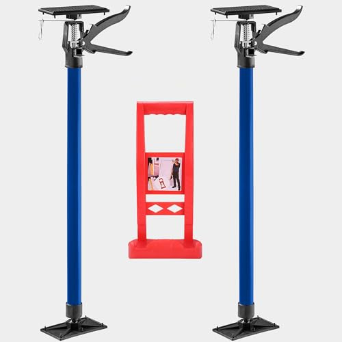 Plasterboard Lifter 2Pack with Plasterboard Carrier, Telescopic Drywall Plasterboard Support Props Lifter Acrow for Drywall Ceiling Tensioner Pole Double Safety Locking (Props with Red Lifting Device)