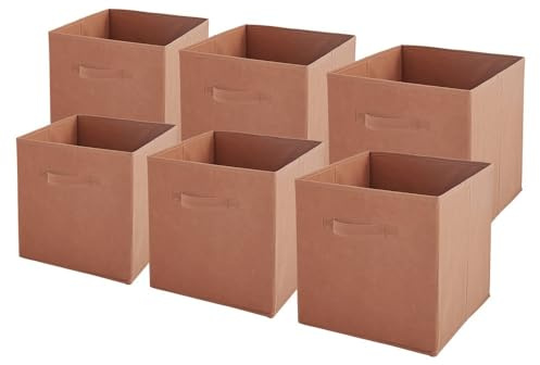 Box and beyond - Lot de 6 Paniers de Rangement - 31 x 31 x 31 cm - Tissu Terracotta - Pliables - Avec Poignées - Rangement, Déco - Chambre, Salon, Bureau - Style Moderne