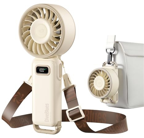Diveblues Portable Handheld Fan, 7.4m/s High Speed Turbo Fan, 180° Foldable 4-in-1 Personal Neck Fan Carabiner Clip, 100 Speed Stepless Control, USB-C Rechargeable for Travel, Makeup Hot Flashes,D6036