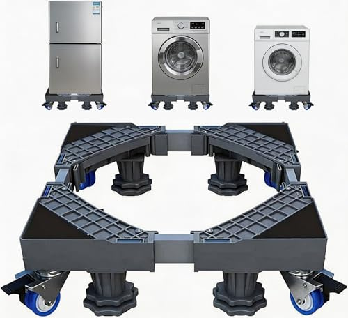 BENBER Washing Machine Stand Multi-functional Movable Adjustable Base Mobile Roller with 4 Locking Rubber Wheels and 8 Strong Feet Size - Verified Lab Test Supports + 800 lb