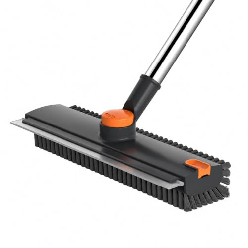 Spazzolone per Pavimenti, CHIRISEN 3 in 1 Spazzolone Pavimento con Spazzola Setole Rigide, Tiraacqua Pavimenti, Raccoglitore Peli, Pulizia di Terrazze, Bagni, Piscine, Cucine, Pareti(Grigio)