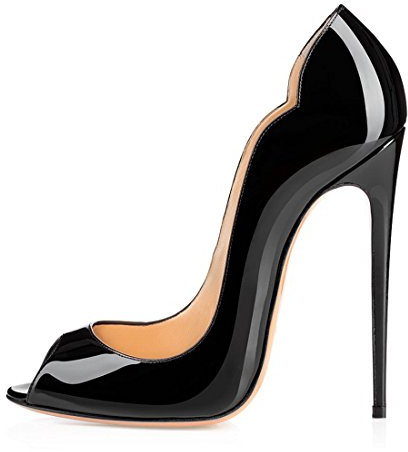 Elashe Escarpins Femme Talon Haut | 12cm Bout Ouvert Talon Aiguille | Pompes à Talons Hauts Noir EU39