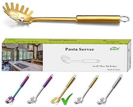 Berglander Forchetta da pasta, Posatore per pasta in acciaio inossidabile dorato, Cucchiaio per spaghetti, Posatore per spaghetti dorato con placcatura in titanio, Forchetta per noddle (Oro)
