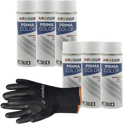 vasalat Dupli-Color Lackspray Verkehrsweiß glänzend RAL 9016 - Sprühlack für Metall, Kunststoff und Holz - wetterfeste Sprühfarbe für den Innen- und Außenbereich UV -beständig, 6 Stück