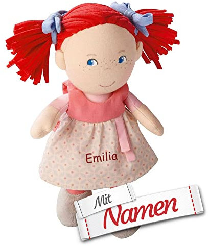 HABA Stoffpuppe Mirli mit Namen Bestickt, Erste Baby Puppe zum kuscheln, Weiche Mädchen Kuschelpuppe, Kinder Geschenk-Idee Babypuppe als Taufgeschenk
