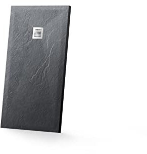 Piatto Doccia 70x90cm Marmoresina Effetto Pietra Antracite Gel Coat Altezza 2,5cm Tagliabile Piletta Inclusa Mod. Messapia