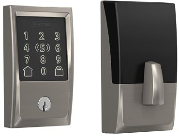 Schlage BE499WB CEN 619 Encode Plus WiFi Riegel, Smart Lock, schlüsselloser Eingang, Touchscreen-Türschloss mit Century-Besatz, Satin-Nickel