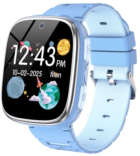 Kids Smart Watch Girls Boys - Smart Watch for Kids Game Watch Gifts for 4-12 Years Old with 26 Games Camera Alarm Video Music Player Pedometer Flashlight Birthday Gift for Boys Girls (3 Blue)