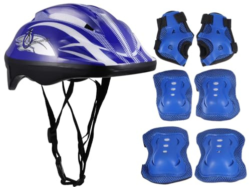 Kids Helmet with Sports Protective Gear Set: Adjustable Helmet for Ages 3-8 Boys Girls, Toddler Knee Elbow Wrist Pads for Cycling Biking Riding Skating Scooter (Blue)