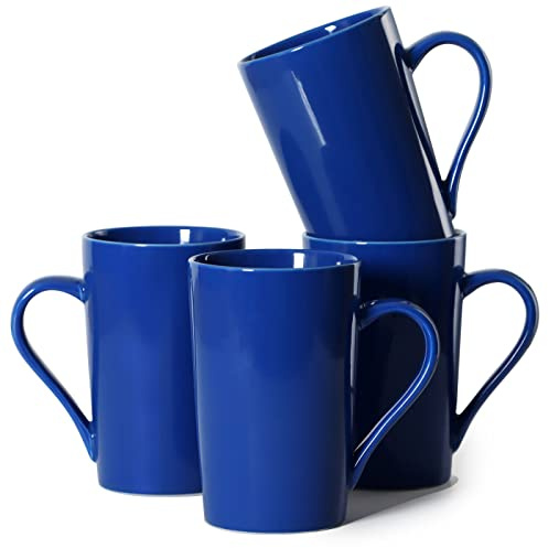 Smilatte 12 oz Coffee Mugs Office Party, M099 Novelty Marble Ceramic Cup for Friend Women Men Sister Coworker, Set of 4, Blue