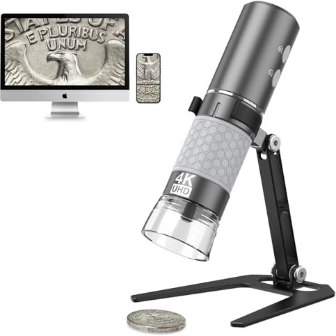 Cainda 4K 3840x2160p WiFi Digitalmikroskop für iPhone Android Telefon und Windows Mac PC, drahtlose Handmikroskop Kamera, tragbares Mikroskop mit Metallständer für Erwachsene und Kinder