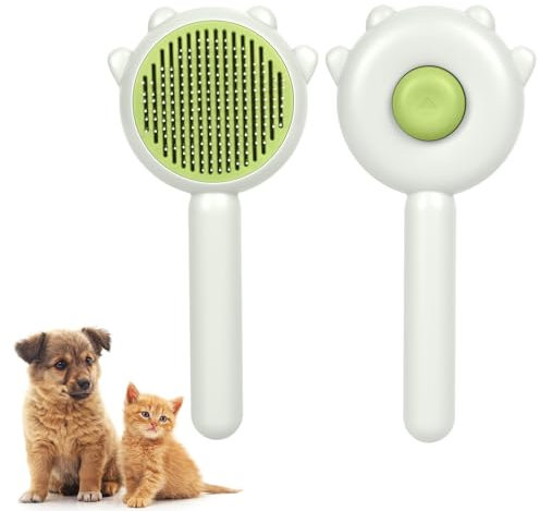 Adiwo Haustier Bürsten, Selbstreinigende Hundebürste Katzenbürste Katzenbürste für Shedding und Grooming Massagekamm Haar Tierhaarbürste Entferner Haustierbürste für Langhaar und Kurzhaar-Grün