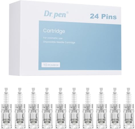 10 st original Dr.pen 24-pins nålar, kompatibel med Dr.pen Ultima A10, stimulerar kollagen för att bekämpa rynkor, professionella Dr.pen Dermapen ersättningsbläckpatroner (24 stift, 10 st)