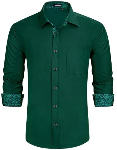 HISDERN Men's Dress Shirts Long Sleeve Formal Casual Business Shirts for Men Regular Fit Button Down Wedding Party Work with Pockets