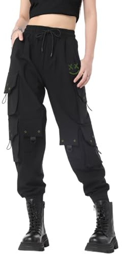 CLOAKA Cargobyxor dambyxor, joggingbyxor, hög midja, Y2k, gotiska, techwear, streetwear, cargobyxor, stretch, bekväma med elastiskt band, lös säckig utomhus, hip hop-tryck