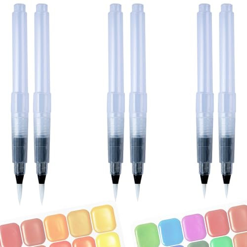 Wassertankpinsel Nachfüllbare Aquarellstifte - 6 Stück Spitze Wasserfarbe Pinsel in 3 Größen, Aquarellpinsel für Malen Farbmischung und Kalligrafie, Wasserfarbenpinsel zum Zeichnen