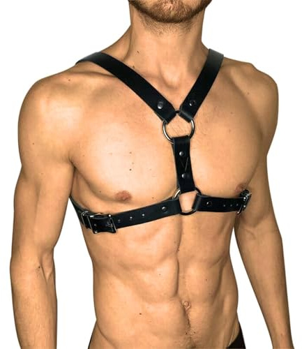 FakeFace Men's Chest Harness Belt Faux Leather Adjustable Shoulder Straps Body Bondage Cage Punk Club Cosplay Costume (Black 3)