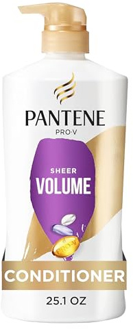 Pantene Conditioner, Sheer Volume - 72-Hour Fullness, Lightweight Nourishment with Pro-Vitamin B5 + Antioxidants, Fine, Thin, Color-Treated Hair, Paraben Free, Strengthens Bonds, 25.1 Fl Oz