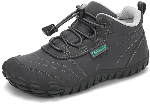 SAGUARO Barnen Barfota Skor Trail Running Barfoot Minimalistiska Lätta Sneakers Andningsbara, Gr.26-36, Nygrå, 29 EU