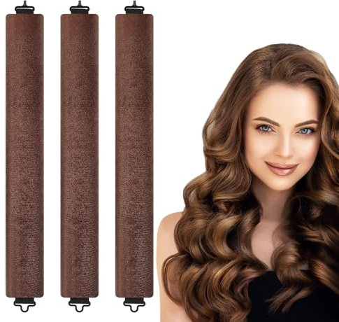 Farerkass 3 Stück Hitzefreie Lockenwickler, Lockenwickler über Nacht, Overnight Blowout Locken Ohne Hitze, Curls Band, DIY Heatless Curls Band Lockenwickler Heatless Curls für Alle Haartypen(Braun)