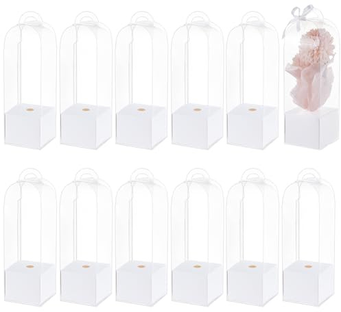 BENECREAT 12 Caja de Rosas Individual, Bolsa Vacía, Cajas de Embalaje Cajas de Regalo de Flores para Graduación Boda Cumpleaños Regalo Floral Suministro de Arreglos Florales, Blanco