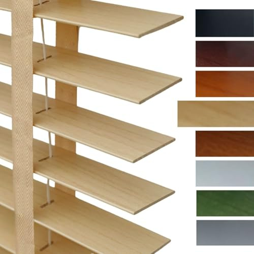 Holzjalousie Innen, Sichtschutz Jalousette Echtholz 5cm Lamellen Verdunkelung Jalousien Für Fenster 80cm 105cm 115cm 120cm 160cm Breite Schwarz(Log Color)