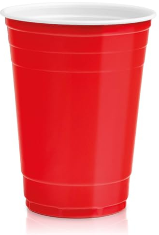 Maxi Products - 100 Vaso Bicolor Plástico Reutilizable Rojo-Blanco - 450 cc - Vasos Reciclables - Tazas Americanas - Juego Beer Pong - Vasos Cerveza - Fiestas, Celebraciones - BEER PONG