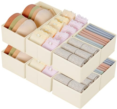 DIMJ Organizer Cassetti, Organizzatore Cassetti, in tessuto, Divisori per Cassetti, Organizer Fasciatoio per Neonati, per Calze, Biancheria Intima, 8 Pezzi, Beige