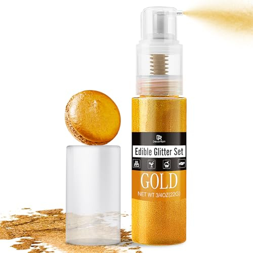 Glitter Commestibili Spray 22g - Coloranti Alimentari in Polvere, Brillantini Commestibili per Torte, Macarons, Fondente, Cupcake, Bevande, Cocktail, Dolci, Pasticcerie e Decorazioni Culinarie (Oro)