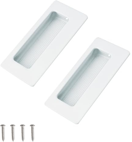 MOROBOR 2 manijas rectangulares empotradas ocultas, manijas de puerta corredera de diseño integrado con tornillos, tiradores de gabinete de acero inoxidable para cajones de armario (blanco, 86 mm)