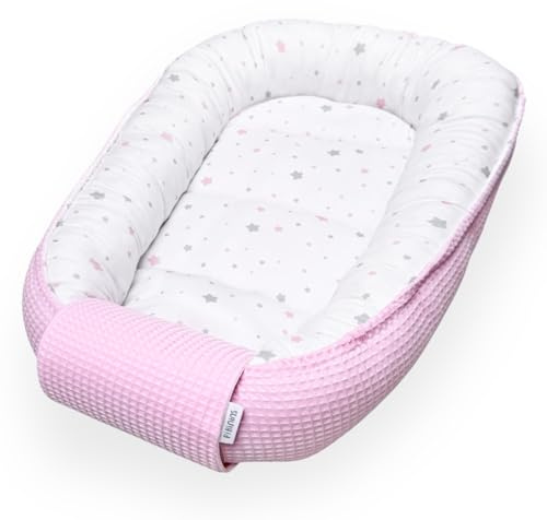 Nido per Neonato, 100% Cotone Biologico, Riduttore per Culla, Mini Culla Portatile Morbida e Traspirante, Ideale per i Viaggi, Prodotto in Spagna (Étoile rose)