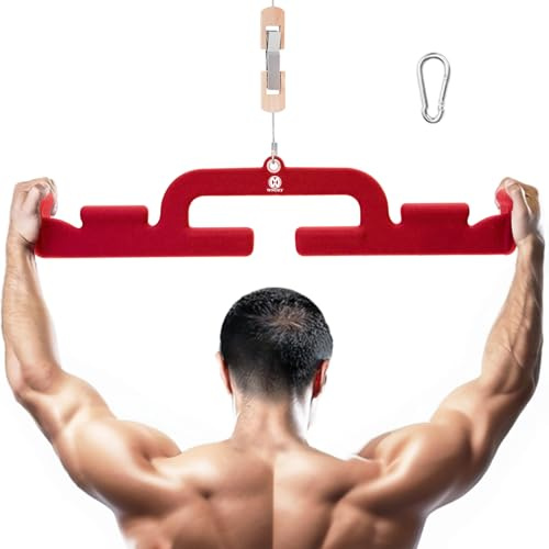 LAT Pull Down Bar with 6 Ergonomic Handles, LAT Pulldown Attachments for Home Gym, Cable Machine Attachment for Men and Women (RED)