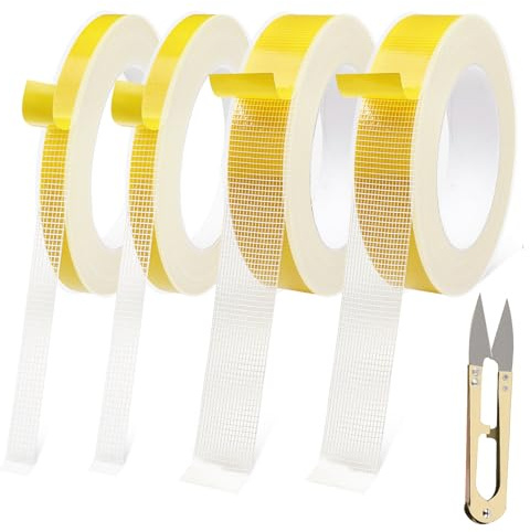 Doppelseitiges Stoffband, 4 Rollen Saumband Selbstklebend, Stoffklebeband, 1cm & 2.5cm, 10m pro Rolle, Extra Stark, Abziehbar & Rückstandsfrei, Kürzen Ohne Nähen Bügeln, für Vorhänge Hosen Teppich