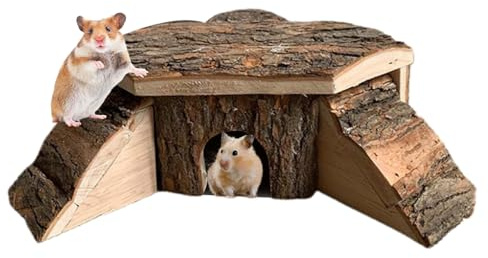 Ameble Casa de Madera para hámster, escondite para Mascotas pequeñas, hámster Enano, cabaña de Juguete, Jaula para Dormir, cabaña para Chinchilla, Rata, jerbo y ratón.