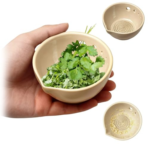 Wsndyjia Herb Stripper Bowl, 2026 New Handmade 2 in 1 Garlic Grater Pottery Herbs Strippers, Leaf Stripped with Round Holes Perfect Kitchen Stripping Tools Tool for Fresh Herbal Leafy Greens Suitable