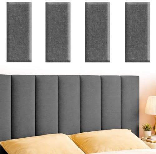 Jinfanshurich 4er Set Wandpolster Selbstklebend 40×20 cm, Gepolsterte Wandkissen als Kopfteil & Prallschutz, Weiche Wandpaneele für Bett, Kinderzimmer, Schlafzimmer & Büro (Dunkelgrau)