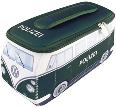 BRISA VW Collection - Volkswagen Neoprene Universal Makeup Cosmetics Toiletry Travel Pharmacy Bag in T1 Bus Design (Police/Green/Large)
