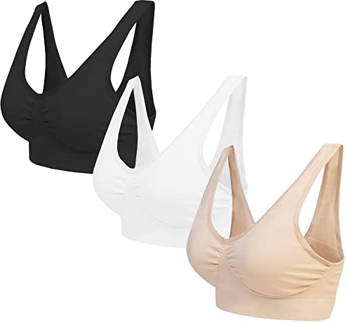 Blu Apparel Multipack Seamless Comfort Bras Sleep Bras Sizes 8-24 Not Padded Wireless (UK, Alpha, XL, Regular, Regular, Black/White/Nude 3 Pack)