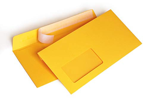 Briefumschläge DIN lang C6/5 114x229 mm gelb 120 g/m² mit Fenster haftklebend (204AF) (100)