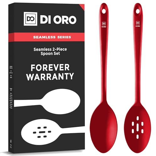 DI ORO® - Set cucchiai da cucina - Antiaderenti e resistenti al calore 315°C - Cucchiaio forato et solido per mescolare e servire - Silicone professionale certificato LFGB e senza BPA