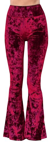 Daisy Del Sol High Waist Soft Crushed Velvet Comfy Yoga Ethnic Tribal Stretch 70s Bell Bottom Flare Pants Burgundy