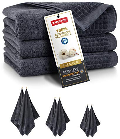 ZWOLTEX Himmlisch weiche Handtücher aus 100% Ägyptischer Baumwolle I Made IN EU I Gästehandtücher Ultra-Soft Duschtuch Badetuch - 3er Handtuch Set Graphit