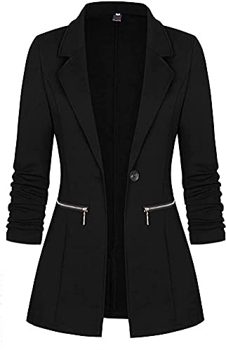 Minetom Blazer Donna Elegante Cappotto Slim Fit Bottone Manica Lunga Ufficio Affari Blazer Top Gilet Giacca Nero S