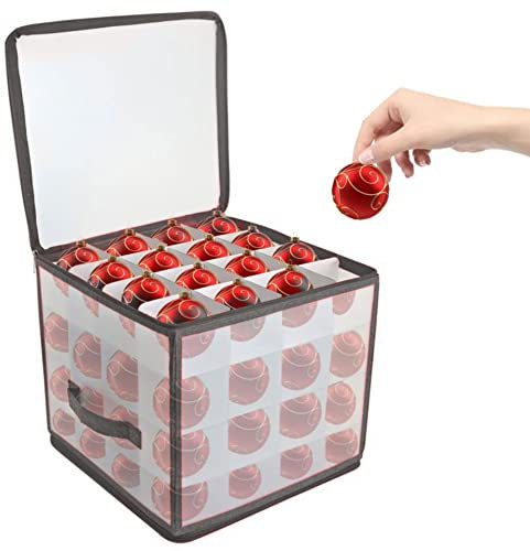 Vivo Technologies 64 Christmas Bauble Decorations Grey Hard Storage Box Organise Compartments with Handle - Safely Store Christmas Bauble Decorations Xmas Ornaments and Decorations Container