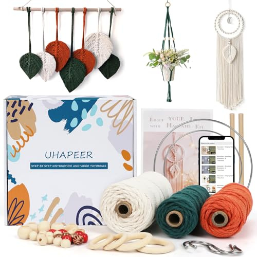 UHAPEER Kit de manualidades hilo macramé, Set de hilo de algodón, atrapasueños, cuerda de algodón natural para adultos principiantes