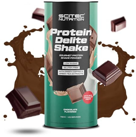 Scitec Nutrition Protein Delite Shake Bevanda proteica aromatizzata in polvere con pezzi di cioccolato, L-carnitina, estratto di caffè verde, 700 g, Cioccolato